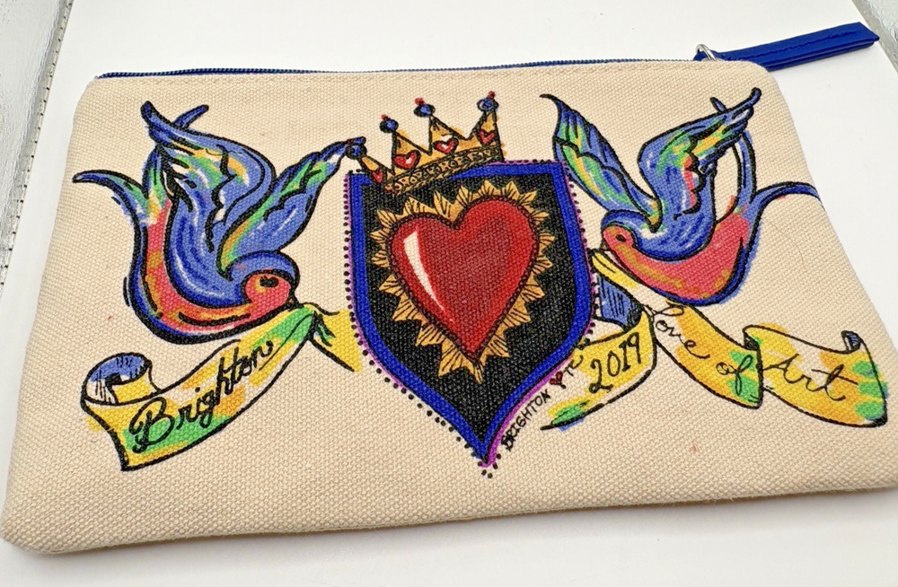 Brighton Canvas Makeup Cosmetic Bag Zippered Purse Art of Love Birds 2019 6x9